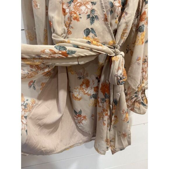 Hudson Gray Taupe Floral Wrap Mini Dress Medium - Picture 5 of 8